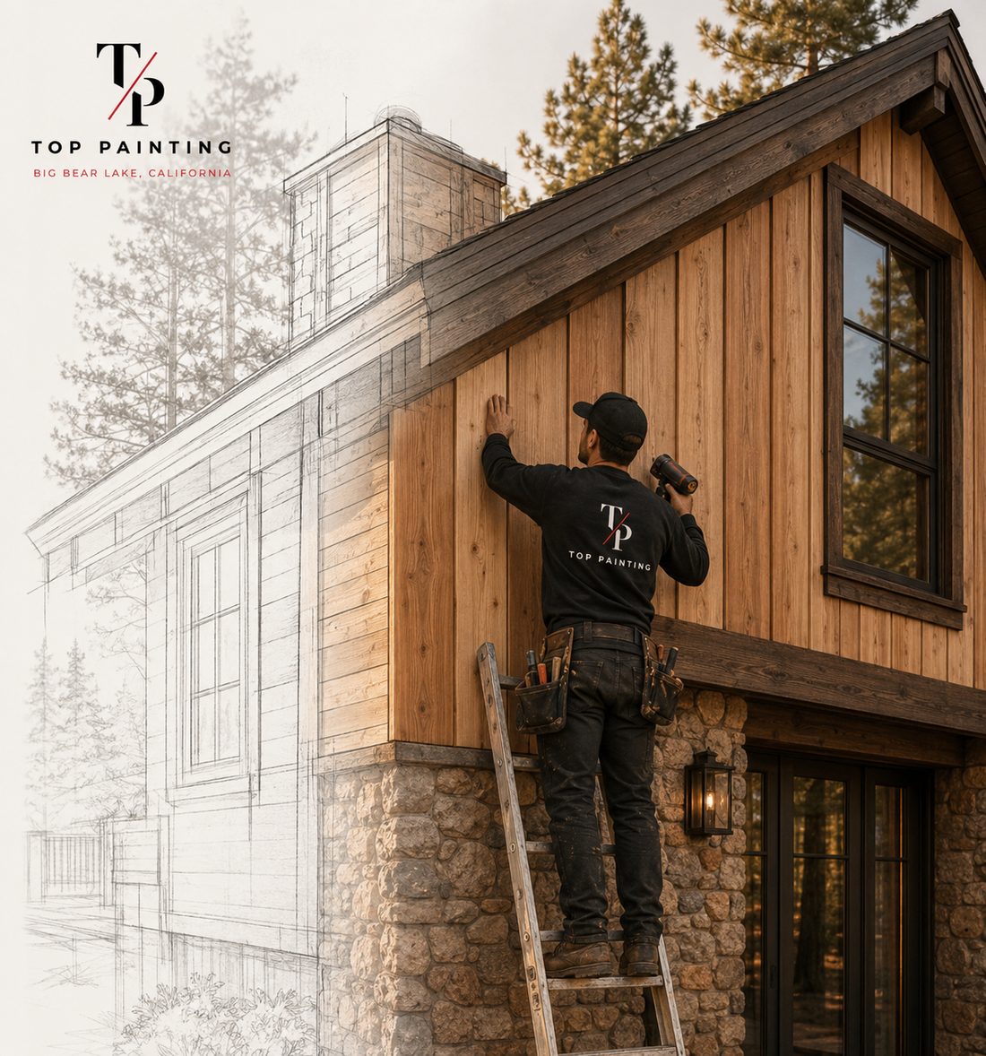 Jose and the Top Painting crew at a cabin in Big Bear, California