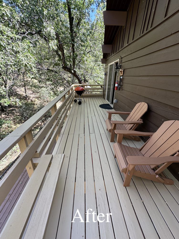 Refinished deck railing on a Big Bear home