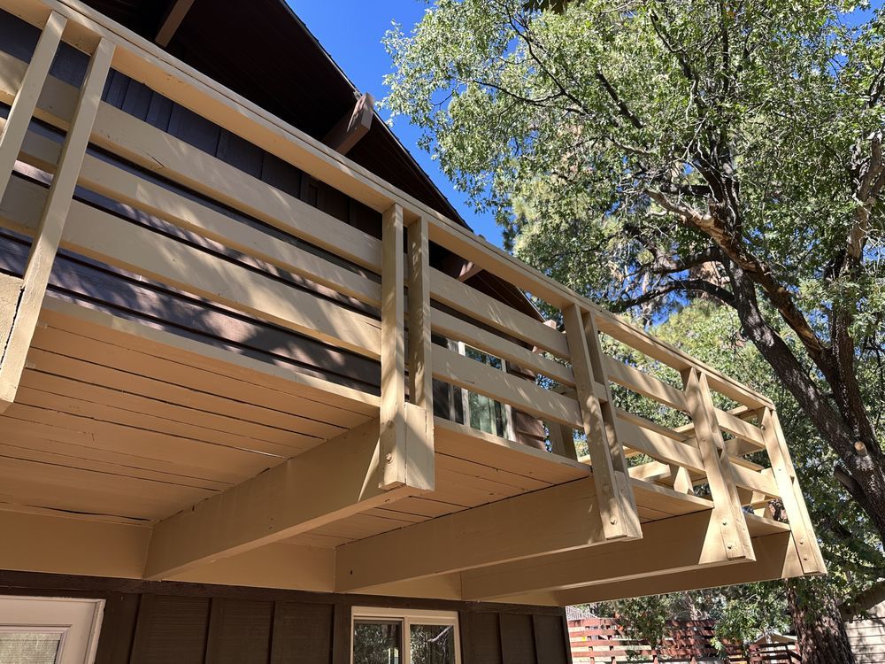 Refinished deck railing on a Big Bear home