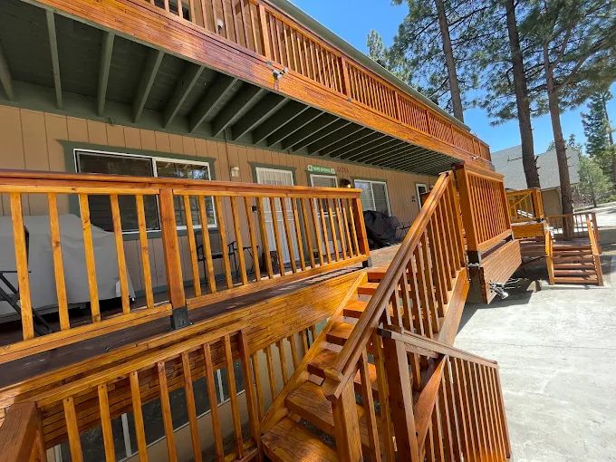 Refinished deck railing on a Big Bear home