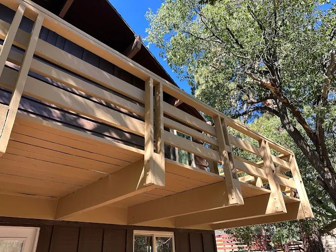 Refinished deck railing on a Big Bear home