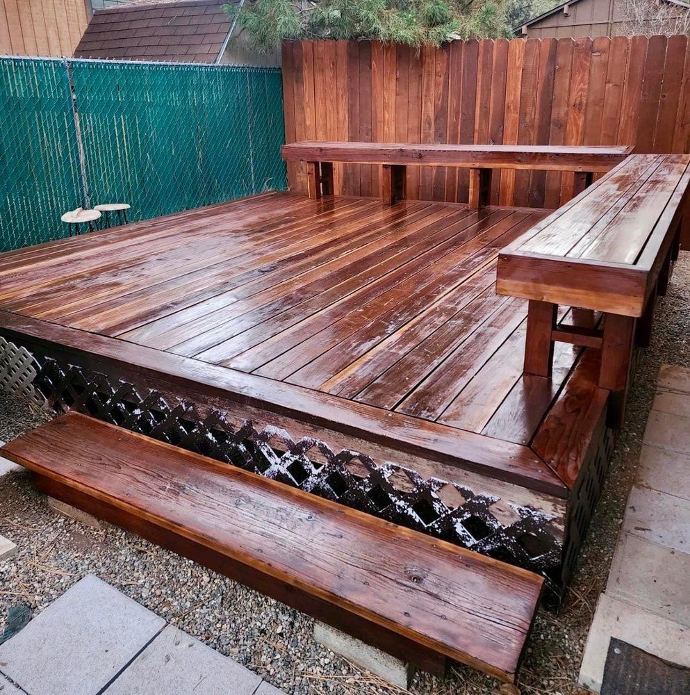 Freshly stained wood deck on a Big Bear cabin