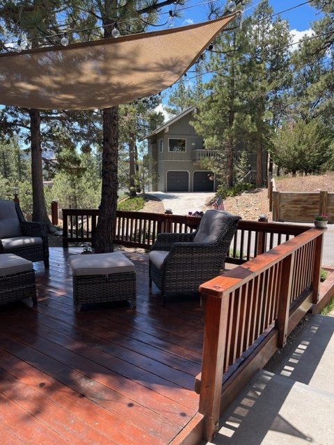 Freshly stained wood deck on a Big Bear cabin