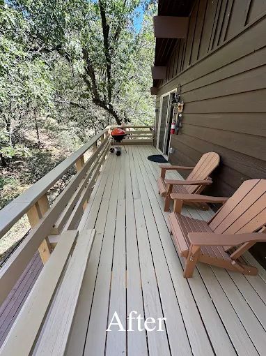 Freshly stained wood deck on a Big Bear cabin