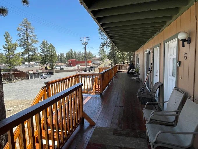 Freshly stained wood deck on a Big Bear cabin