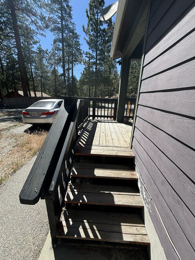 Stained deck stairs and railing in Big Bear