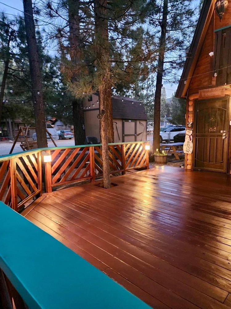 Stained deck stairs and railing in Big Bear