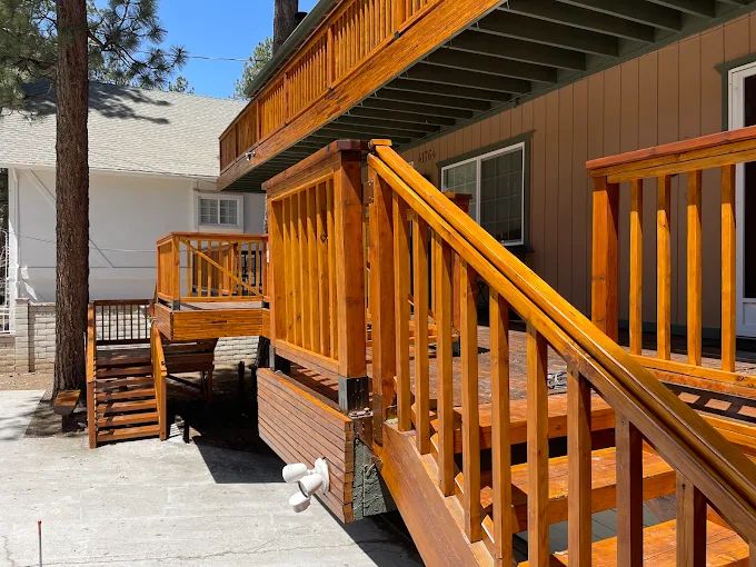 Stained deck stairs and railing in Big Bear