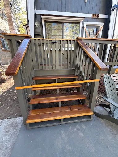 Stained deck stairs and railing in Big Bear