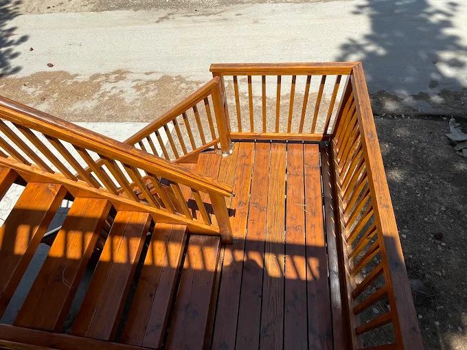 Stained deck stairs and railing in Big Bear