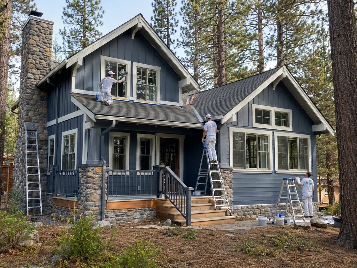 Fully repainted two-story Big Bear cabin exterior