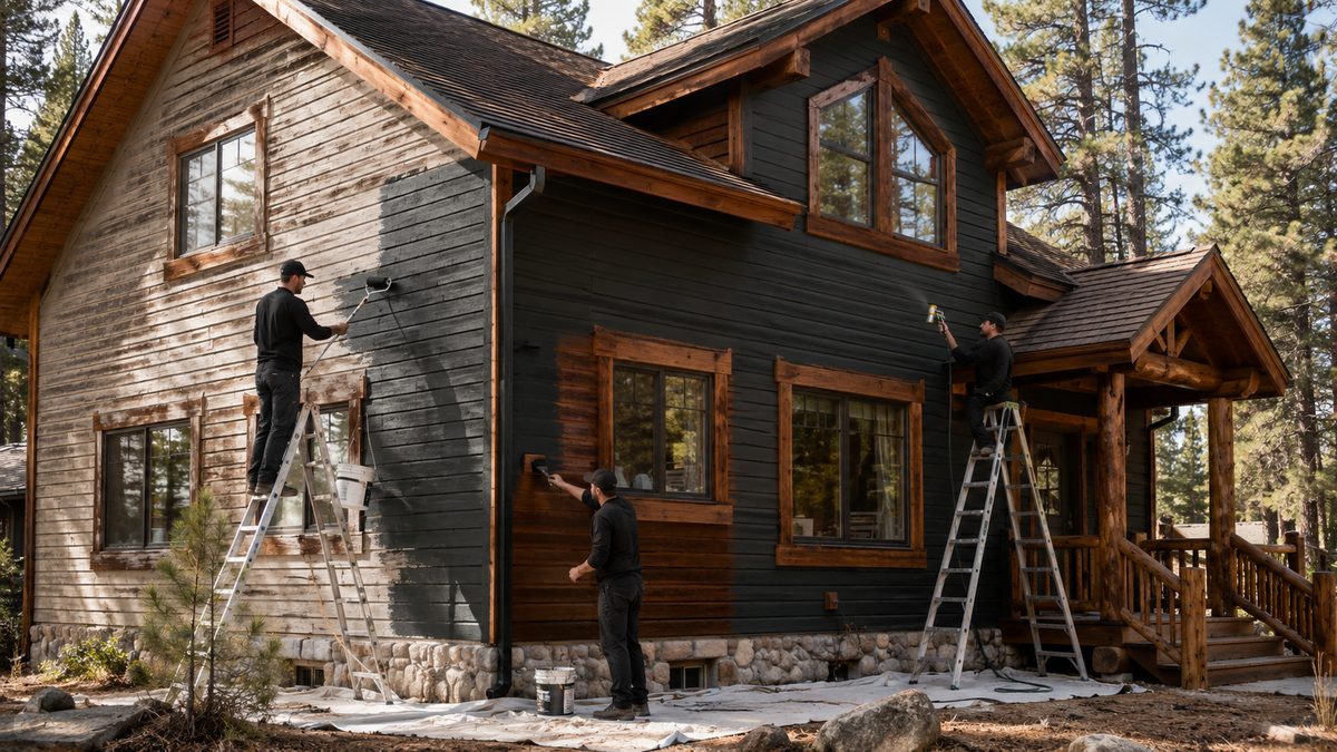 Top Painting repairing exterior cabin woodwork before painting in Big Bear